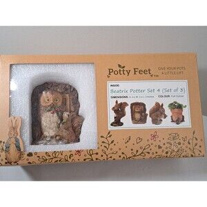 Beatrix Potter Peter Rabbbit Potty Feet Plant Pot Holders NIB Owl Rabbits